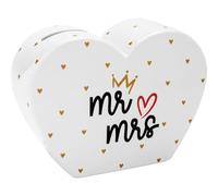 GRUSS & CO Hucha con diseño de Mr. & Mrs. | Hucha de Porcelana con Forma de corazón, 14 cm x 5,3 cm x 10,5 cm, Regalo de Boda, Regalo de Dinero para Boda | 73869