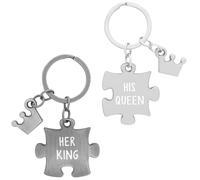 GRUSS & CO Juego de rompecabezas para principiantes, juego de regalo con dos llaveros, longitud 6 cm, corona y corazón, metal, regalo para parejas, regalo de boda | 74684