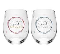 GRUSS & CO Juego de vasos con diseño Just Married, set de regalo de 2 vasos con diseño impreso, en envoltorio de regalo, regalo para boda, decoración de boda | 48634