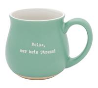 GRUSS & CO Taza abombada con grabado Relax | gres, 41 cl, turquesa, fondo e interior natural, regalo para amigos, naturalmente bonito | 74638