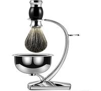 GRUTTI Kit Afeitado 3-en-1 Hombre: Cuenco INOX magnético + Soporte Zinc Cromado + Brocha sintética Pelo de tejón | Higiénico & Práctico | ¡Añade tu maquinilla!