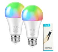 GRV E27 12W A60 control remoto de bombilla inteligente, RGBCW sin pasos 3000-6500K, Equivalente de lámpara incandescente de 100W, 1000LM CRI> 80, Decoración del hogar, 2 bombillas y control remoto
