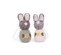 Gry & SIF - Colgador de conejo de Pascua bordado, decoración de Pascua, hecha a mano, comercio justo, colgante de conejito bordeado gris, verde y blanco, juego de 2 unidades