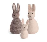 Gry & SIF Familia de Conejos de Fieltro, de Pie, Hecha a Mano, Comercio Justo y Decoración Natural de Pascua de Lana de Oveja | Conejos Trio, Gris y Blanco