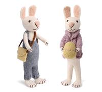 Gry & SIF Figuras de conejos de Pascua grandes para colocar de pie, laborioso trabajo a mano con muchos detalles, comercio justo, decoración de Pascua de fieltro, 1 conejo decorativo blanco con bolsa