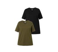 gs1 data protected company 4069787000005 T-Shirts, 2er-Pack, V-Ausschnitt, Halbarm, Biobaumwolle Camiseta, Verde Oliva, 48-50 Mujeres