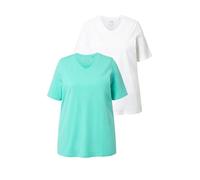 gs1 data protected company 4069787000005 T-Shirts, 2er-Pack, V-Ausschnitt, Halbarm, Biobaumwolle Camiseta, Verde Jade, 48-50 Mujeres