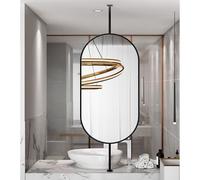 GSACLKES Espejos, Espejo de Baño Negro Oval Espejo de Pared Enmarcado de Metal 40X60Cm para Maquillaje de Vanidad Y Diseño de Varilla Colgante Montado en el Techo Del Baño/50 cm * 60 cm