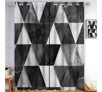 GSAEIMCT 2Pcs Cortinas Triángulo De Mármol Impresión 3D Blackout con Agujeros Geometría Moderna Dormitorio Sala De Estar Cortinas Aislantes Frio Y Calo,Lavable A Máquina Blanco Y Negro 107 X 160 Cm