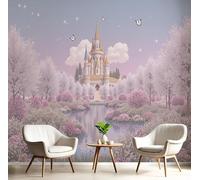 GSAEIMCT Art Papel Tapiz Fotográfico Castillo De Flores Papel Pintado Ilustraciones De Cuentos De Hadas Seda 200X140Cm Pared Sala Cuarto Póster Blanco Rosado