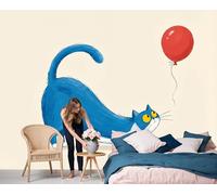 GSAEIMCT Art Papel Tapiz Fotográfico Globo De Gato Azul Papel Pintado Ilustraciones Minimalistas Seda 400X280Cm Pared Sala Cuarto Póster Azul