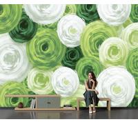 GSAEIMCT Art Papel Tapiz Fotográfico Hierba Circular Papel Pintado Impresionismo Elegante Seda 400X280Cm Pared Sala Cuarto Póster Blanco-Verde