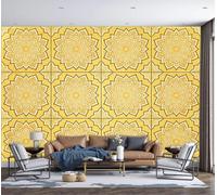 GSAEIMCT Art Papel Tapiz Fotográfico Mandala Simétrico Papel Pintado Arte Marroquí Seda 350X256Cm Pared Sala Cuarto Póster Marrón Dorado