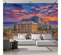 GSAEIMCT Art Papel Tapiz Fotográfico Puesta De Sol En La Ciudad Antigua Papel Pintado Retro Griego Antiguo Seda 400X280Cm Pared Sala Cuarto Póster Oro Cálido