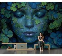 GSAEIMCT Fotomurales Mujeres Trébol De Cuatro Hojas Papel Pintado Seda Ilustraciones De Fantasía Diseno Fotográfico Decoración De Pared Sala Cuarto Oficina Salón Verde Papel Pintado 350X256Cm