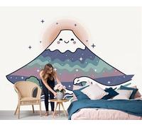 GSAEIMCT Fotomurales Olas Del Monte Fuji Papel Pintado Seda Ilustraciones Japonesas Diseno Fotográfico Decoración De Pared Sala Cuarto Oficina Salón Azul Blanco Papel Pintado 400X280Cm