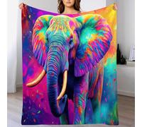 GSAEIMCT Manta De Forro Polar con Diseño Elefante Psicodélico Animales Pop para Sofá Cama,Mante De Forro Polar Sherpa 3D Azul Púrpura Desenfadados,Decoración De Habitación Infantil,100X130Cm