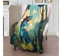 GSAEIMCT Manta De Vellón De Azul Verdoso Dinosaurios del Bosque Tiro Impresa para Niños Adultosilustraciones De Dibujos Animados De Animales De Felpa Impresa para Cama Sofá 75X100Cm