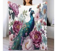 GSAEIMCT Manta Forro Polar con Diseño Flor Pavo Real Pintura Animales con Pinceladas Finas para Sofá Cama,Mante Forro Polar Sherpa 3D Rojo Blanco Desenfadados,Decoración Habitación Infantil,100X130Cm