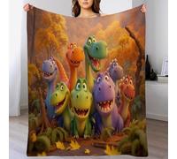 GSAEIMCT Mantas para Cama Sofa 150X200Cm,Naranja-Verde Dinosaurios del Bosque Blanket De Microfibra,Suave,Cálida,Transpirable,Ligera,Estampado Animales De Dibujos Animados Manta Invierno Calentitas