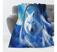 GSAEIMCT Mantas para Cama Sofa 75X100Cm,Azul Atrapasueños De Lobo Lunar Blanket De Microfibra,Suave,Cálida,Transpirable,Ligera,Estampado Animales De Fantasía Manta Invierno Calentitas