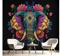 GSAEIMCT Papel Pintado Panorámico 3D Seda,150X105Cm Color Elefante De Flores Gran Pared,Animales De Mandala Para Sala De Estar,Habitación Infantil,Decoración Póster De Papel Pintado
