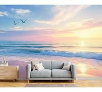 GSAEIMCT Papel Pintado Panorámico 3D Seda,200X140Cm Naranja Playa De Las Gaviotas Gran Pared,Playa Natural Para Sala De Estar,Habitación Infantil,Decoración Póster De Papel Pintado