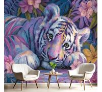GSAEIMCT Papel Pintado Panorámico 3D Seda,250X170Cm Blanco Rosado Tigre De La Selva Gran Pared,Animales Pop Para Sala De Estar,Habitación Infantil,Decoración Póster De Papel Pintado