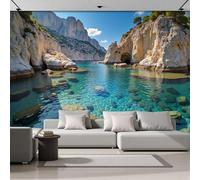 GSAEIMCT Papel Pintado Panorámico 3D Seda,300X210Cm Azul-Verde Cañón Costero Gran Pared,Paisajes Naturales Para Sala De Estar,Habitación Infantil,Decoración Póster De Papel Pintado