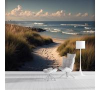 GSAEIMCT Papel Pintado Panorámico 3D Seda,300X210Cm Verde Dunas Al Atardecer Gran Pared,Textura Retro Para Sala De Estar,Habitación Infantil,Decoración Póster De Papel Pintado