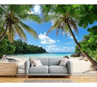 GSAEIMCT Papel Pintado Panorámico 3D Seda,450X300Cm Azul-Verde Playa Palmera Gran Pared,Costa Tropical Para Sala De Estar,Habitación Infantil,Decoración Póster De Papel Pintado