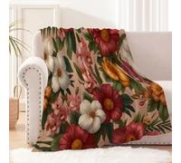 GSAEIMCT Rojo Verde Orquídea Anémona De Mar Manta De Franela para Dormir Sofá con Impresión 3D Cobija Cómoda Cálida para Adultos Y Niños Cama Dormitorio Viajes Plantas Tropicales 130X150Cm