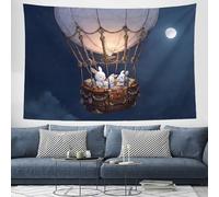 GSAEIMCT Tapiz Azul Conejo En Globo Aerostático Ilustraciones De Cuentos De Hadas Tapices Extra Grandes Para Hogar Oficina Dormitorio Decoración Interior Y Exterior, 100 X 75 Cm