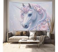 GSAEIMCT Tapiz Azul Pálido Pegaso Con Flores Animales Fantásticos Tapices Extra Grandes Para Hogar Oficina Dormitorio Decoración Interior Y Exterior, 230 X 150 Cm