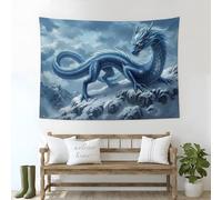 GSAEIMCT Tapiz Bohemio Para Colgar En La Pared, Dragón De Hielo De La Montaña Nevada Animales Fantásticos Azul Blanco Para Dormitorio, Sala De Estar,Impresión Digital, 100 X 75 Cm