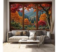 GSAEIMCT Tapiz Bohemio Para Colgar En La Pared, Montañas De Bosque Brumoso Ilustración Realista Rojo Verde Para Dormitorio, Sala De Estar,Impresión Digital, 230 X 180 Cm