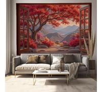 GSAEIMCT Tapiz Decorativo Pared, Tapiz Montañas Otoño Vista Desde Una Ventana (Pintura Al Óleo), 150 X 100 Cm Tapiz Pared, Tapices Para Decoración Dormitorio, Decoración Pared, Arte Pared, Manteles