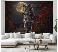 GSAEIMCT Tapiz Rojo Negro Luna Llena Rosa Roja Lobo Estilo De Ilustración Realista Tapices Extra Grandes Para Hogar Oficina Dormitorio Decoración Interior Y Exterior, 150 X 130 Cm