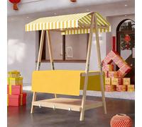 GSATREY Carrito de Comida Callejera de 2 Nivele, Puesto de Mercado Agrícola Plegable, Carritos Candy Bar, Mercados Callejeros y Ferias de Artesanía(Yellow 2,110cm/43.3in)