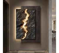 GSATREY Pintura Decorativa de Arenisca Multicapa, Escultura Artística Moderna, luz LED Cálida, Diseño sin Marco, para Sala de Estar, Dormitorio y Pasillo(Black3,60 * 80cm/23.6 * 31.5in)