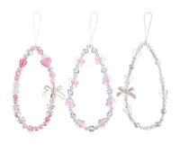 Gsbnjuy 3 correas de muñeca con cuentas para teléfono, cámara, encanto, mariposa, lazo, flor, pulsera, cordón estético, llavero para teléfono celular, llavero, accesorios de decoración de San Valentín