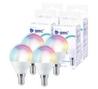 gsc evolution - Bombilla LED Wifi Inteligente esférica | 5,5W E14 RGB+CTT Regulable | Compatible con Smart Life Google Home & Alexa | Ahorra energía, programa tus rutinas |Pack 4