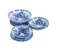 Gschel - Vajilla de 19 piezas de vidrio opal | Vajilla con diseño floral blanco y azul para 6 personas | Resistente a los golpes y microondas