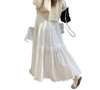 GSCLZ Dresses Summer Pleated Long Skirts Girl A-line Elastic Waist Tiered Skirt Women's(Black,S)