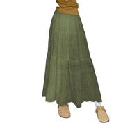 GSCLZ Dresses Summer Pleated Long Skirts Girl A-line Elastic Waist Tiered Skirt Women's(Green,S)
