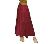 GSCLZ Dresses Summer Pleated Long Skirts Girl A-line Elastic Waist Tiered Skirt Women's(Red,XS)