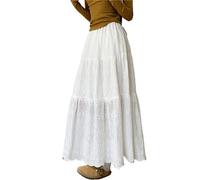 GSCLZ Dresses Summer Pleated Long Skirts Girl A-line Elastic Waist Tiered Skirt Women's(White,XS)