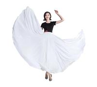 GSCLZ Falda De Baile Gasa For Mujer, Larga Color Liso 720 Grados, Ropa Práctica For Bailarinas, Estilo Chino con Dobladillo Grande para Festivo, Escenario, Rendimiento(White,Skirt Length 90cm)
