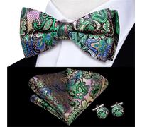 GSCLZ Juego de gemelos y pañuelo seda verde for hombre, con nudo mariposa preatado, ideal for bodas negocios Para Fiesta De Boda De Negocios