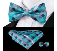 GSCLZ Juego de gemelos y pañuelo seda verde for hombre, con nudo mariposa preatado, ideal for bodas negocios Para Fiesta De Boda De Negocios